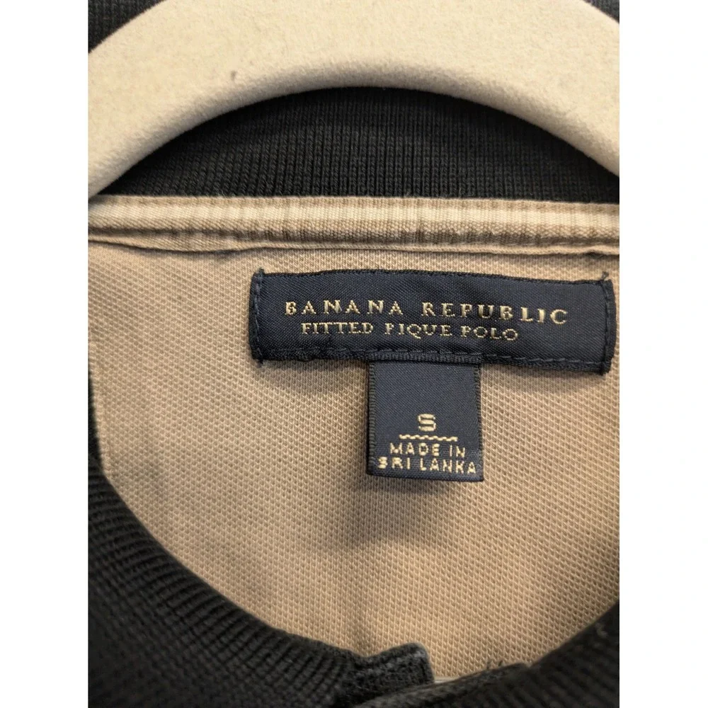 Banana Republic Mens Fitted Pique Polo Shirt Black Elephant Logo‎ Size Small